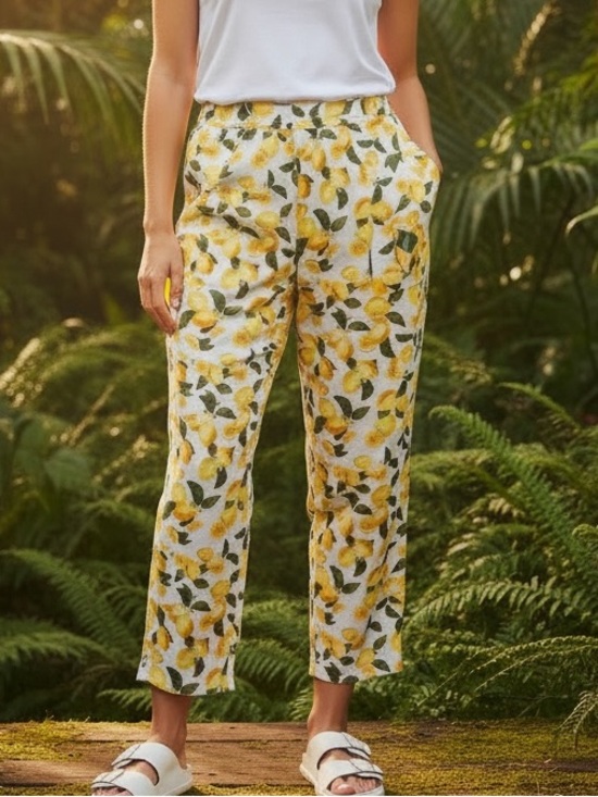 Rafaella Pants - Rafaella Lemon Print Wide Leg Linen Blend Pants Size M (NWT)